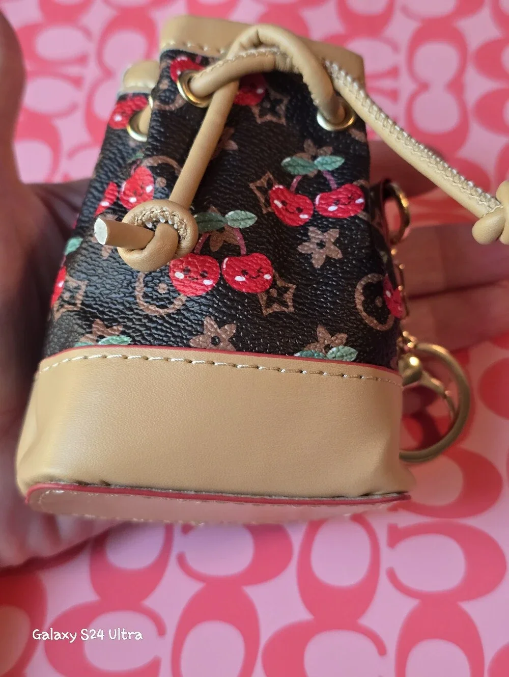 Cherry Decor Cinch Coin Pouch Bag Charm/ Keychain NEW